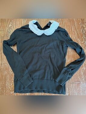 Brooks Brothers Black Sweater with Striped Ruffle Collar